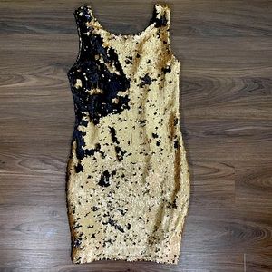 Black and gold flip sequin tank dress